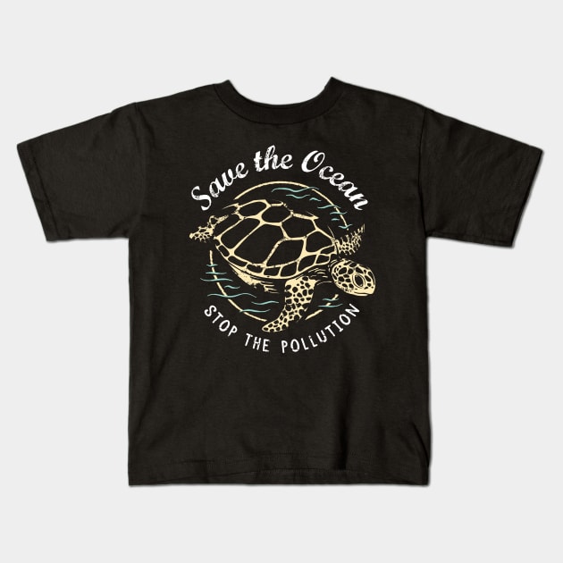 Save The Ocean Stop The Pollution - Turtle Kids T-Shirt by bangtees